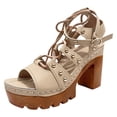 thumbnail image 5 of Rokment Womens Punk Studded Platform Strappy Gladiator Sandals 2026 Casual Leather Open Toe Chunky Block High Heels Dress Summer Shoes Comfortable Beige Size 6.5, 5 of 5