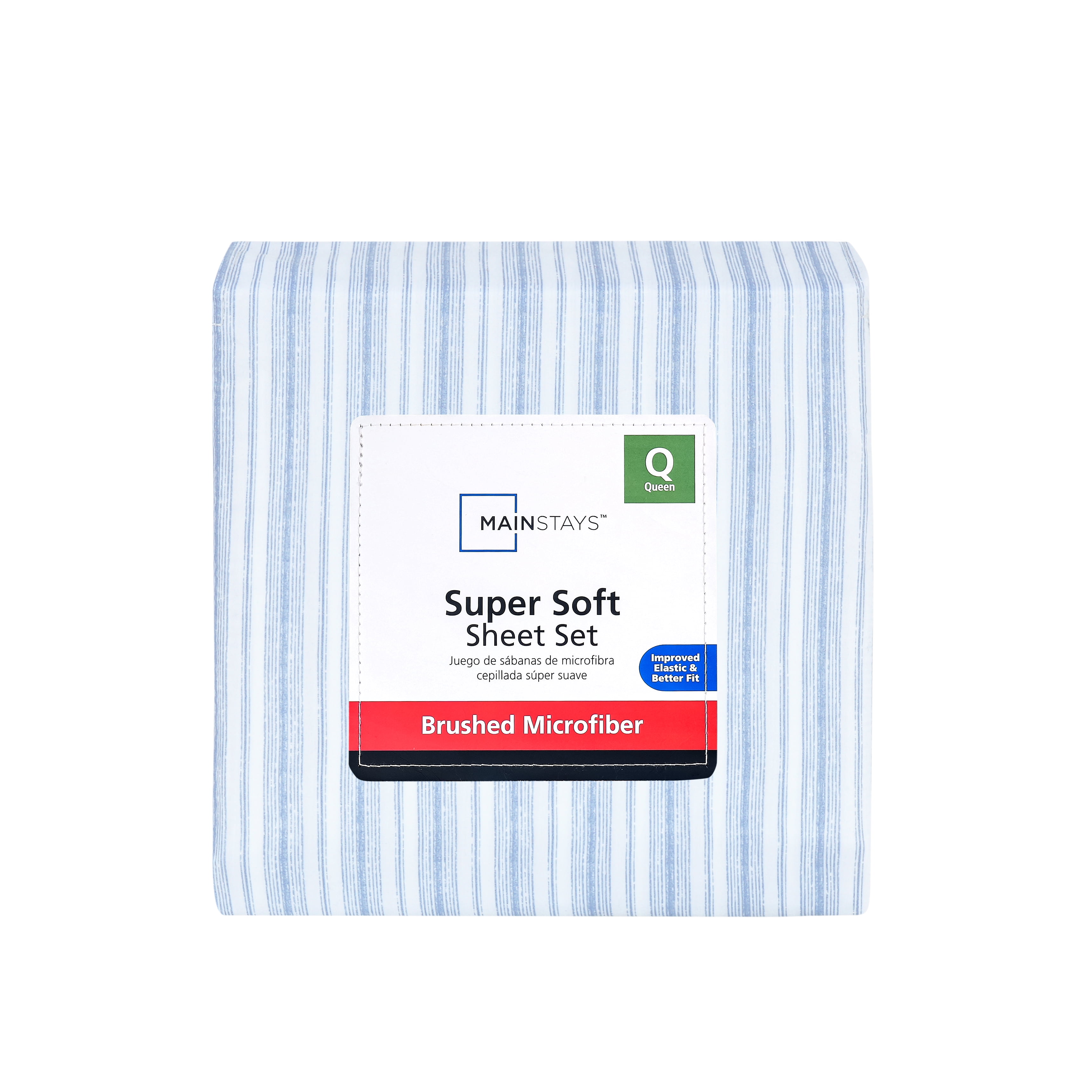Mainstays Super Soft Brushed Microfiber Bed Sheet Set, Blue Stripe, Queen, 4 Piece