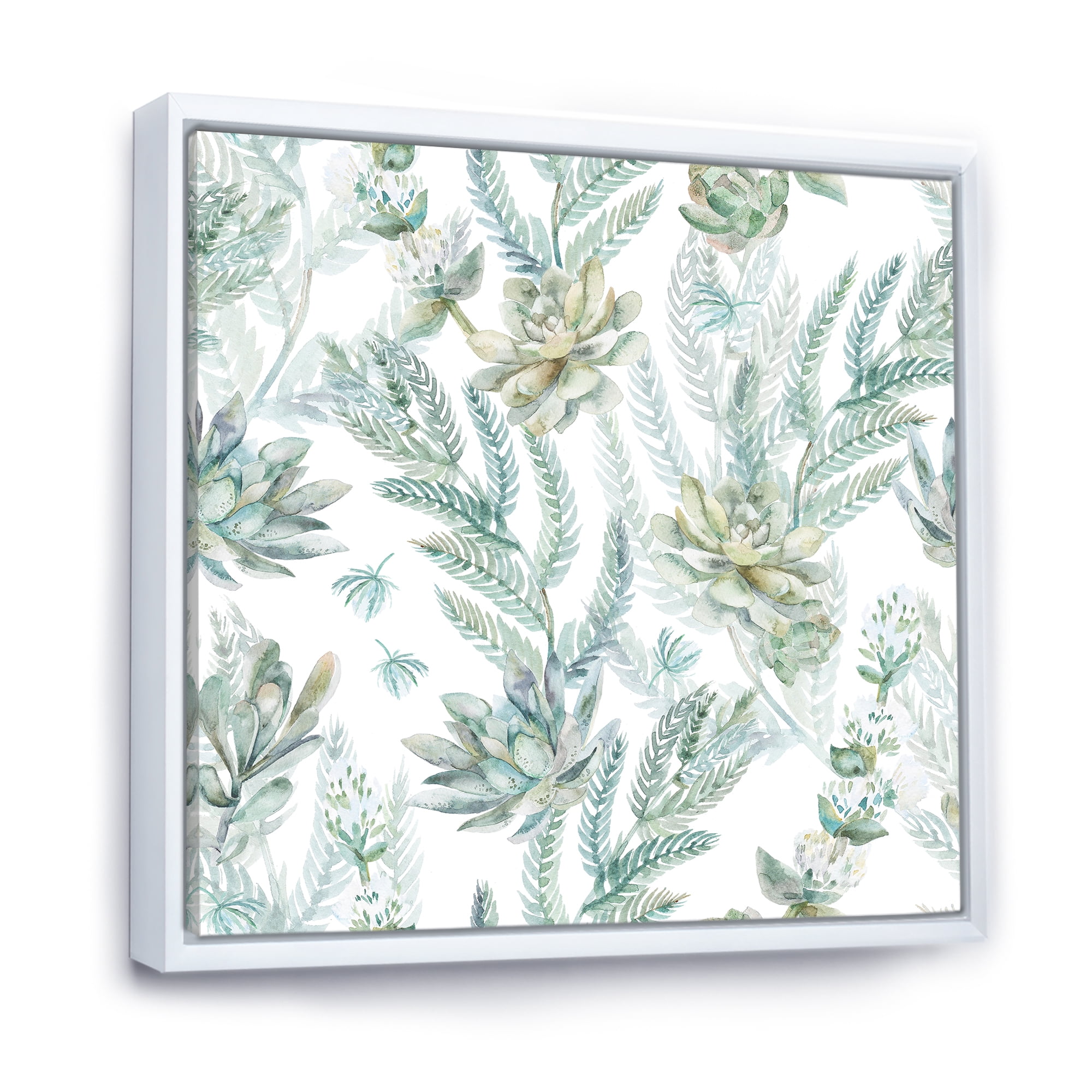Designart 'Floral Seamless Pattern Succulents and Ferns Thorns' Farmhouse Framed Canvas Wall Art Print