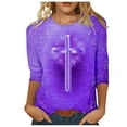 thumbnail image 2 of DDAPJ pyju Easter 3/4 Sleeve Shirts for Women Casual Loose Round Neck Blouse Christian Inspirational T-shirt Jesus Cross Faith Shirt Purple M, 2 of 4