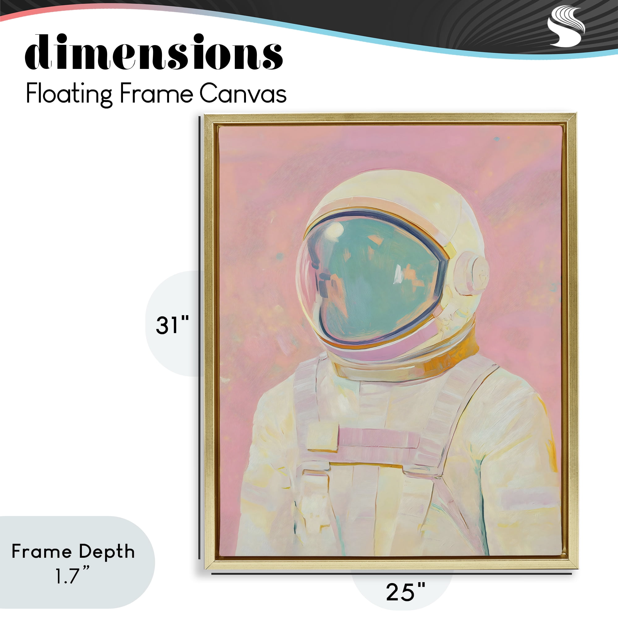 Stupell Industries Astronaut Portrait in Pink Dream Gold Framed Floater Canvas Wall Art, design by The Prints Vibe