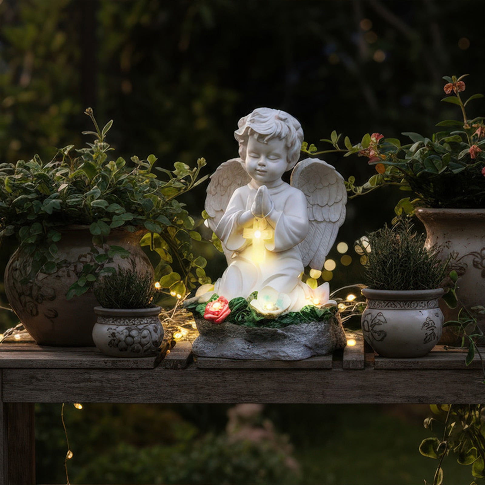 LEHOZIHEQ Praying Angels Figurine, Solar Garden Angel Statues, Kneeling Angel Sculpture, Outdoor Decor Ornament for Patio Lawn Yard Balcony