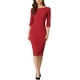 thumbnail image 2 of Vestido de tubo para mujer Inspire Chic, cuello barco, mangas 3/4, dobladillo dividido, vestido midi para el trabajo, rojo, XL, 2 of 6