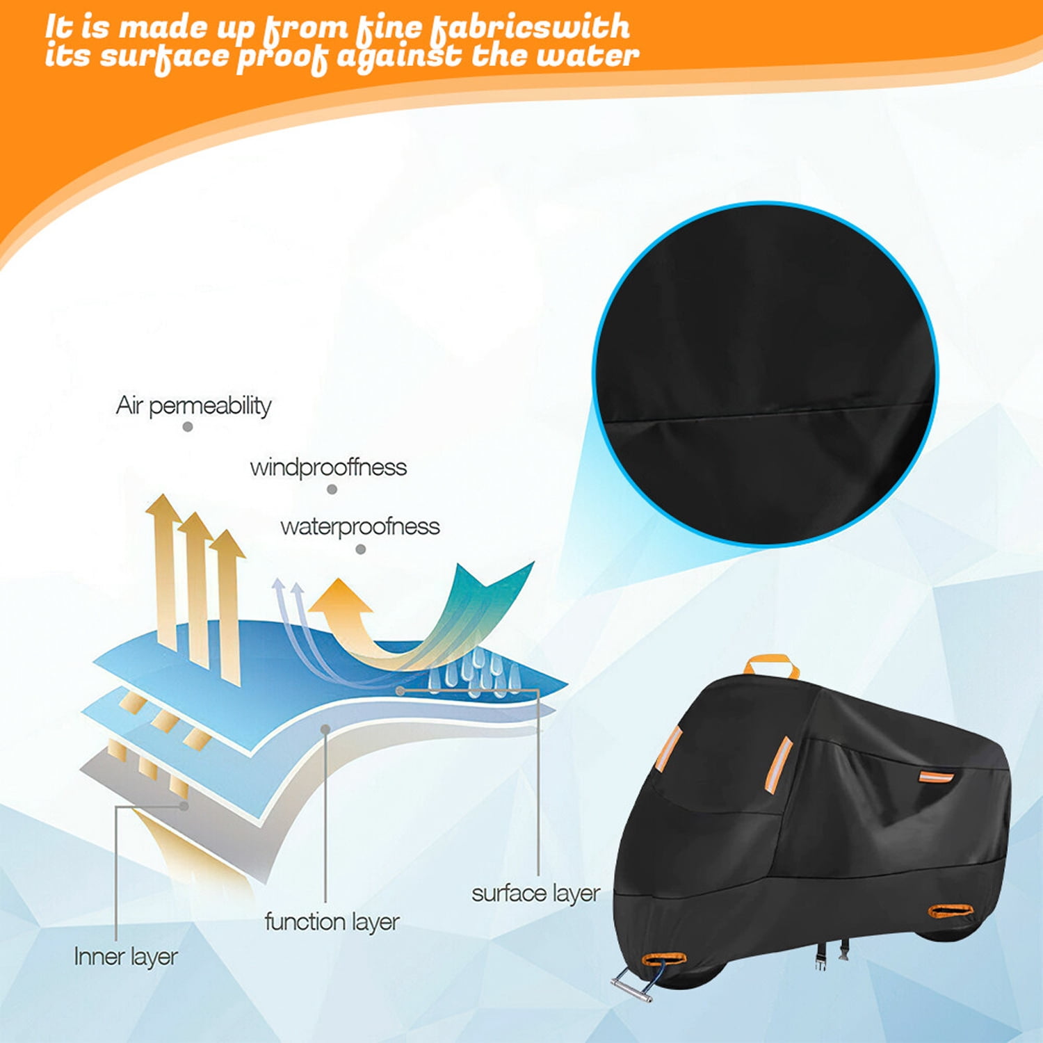 CAMOTUSE Motorcycle Cover, 420D Heavy-Duty Waterproof All-Season, for Outdoor Use, Size 116.14"L x 43.31"W x 55.12"H