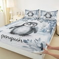 thumbnail image 3 of jejeloiu Cute Cartoon Penguin Full Size Sheets,Wild Antarctic Animal Bed Sheets,Gray Blue White Sheet Sets For Boys Girls,Luxury Bedroom Decor,4pcs, 3 of 7