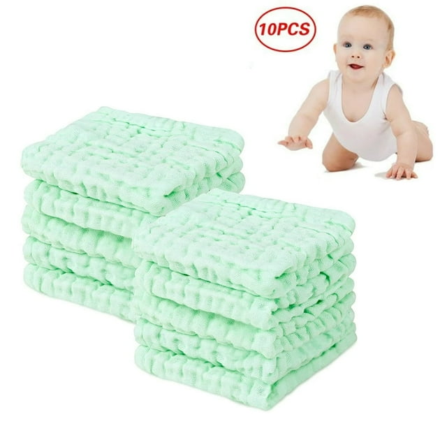 10PCS Baby Muslin Towel Natural Plain Weave Suitable For Boys And Girls,10pcs-green