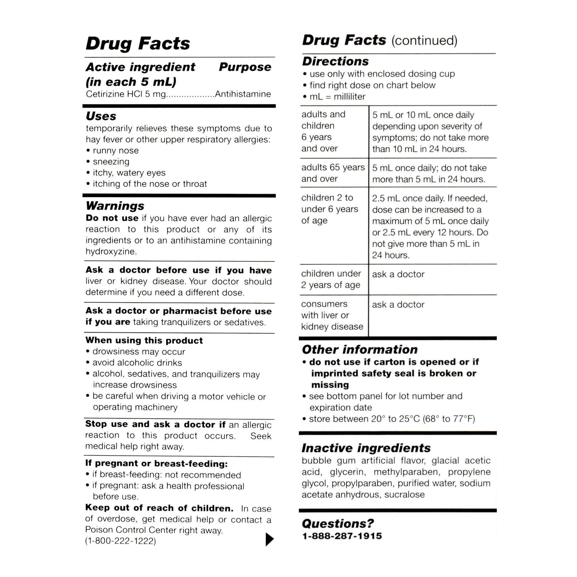 (3 pack) Equate Children's 24-Hour Cetirizine Hydrochloride Allergy Relief Oral Solution, 1 mg, Bubble Gum Flavor, Ages 2 Years and Older, 4 fl oz, Compare to Children's ZyrtecÂ® Active Ingredient
