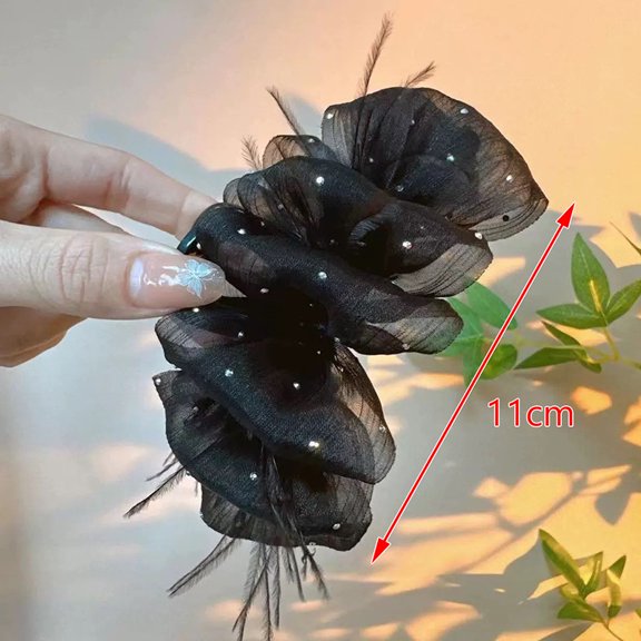 Women's Solid Color Big Bow Mesh Tulle Hair Claw Clips for Ponytail