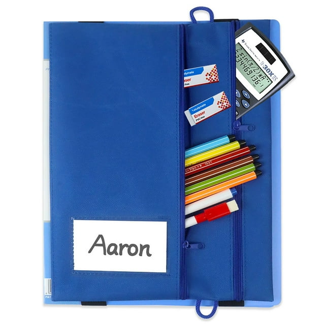 Huayishang Adjustable Elastic Band Multi Pockets Pen Holder Zippered OfficeSupplies Organizer Caculator Cards Keys Sleeve Pouch For File Folder BinderBook Journals Notebook Detachable