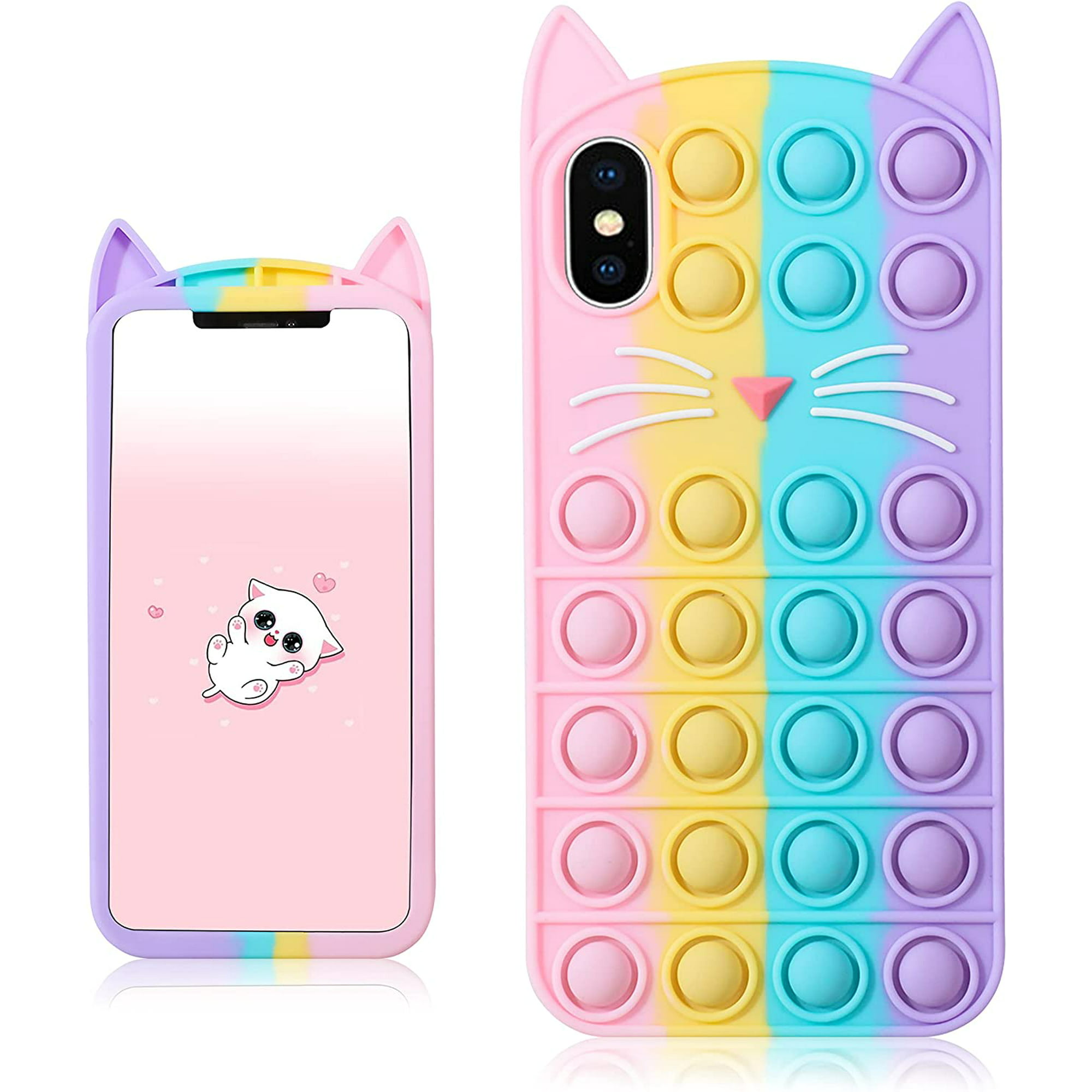 Color Cat Case for iPhone Xs Max Cartoon Funny Kawaii Cute Silicone Fun  Cover Stylish Fashion Unique Cool Design Fidget Aesthetic for Girls Boys  Kids Teen Cases (for iPhone Xs Max 