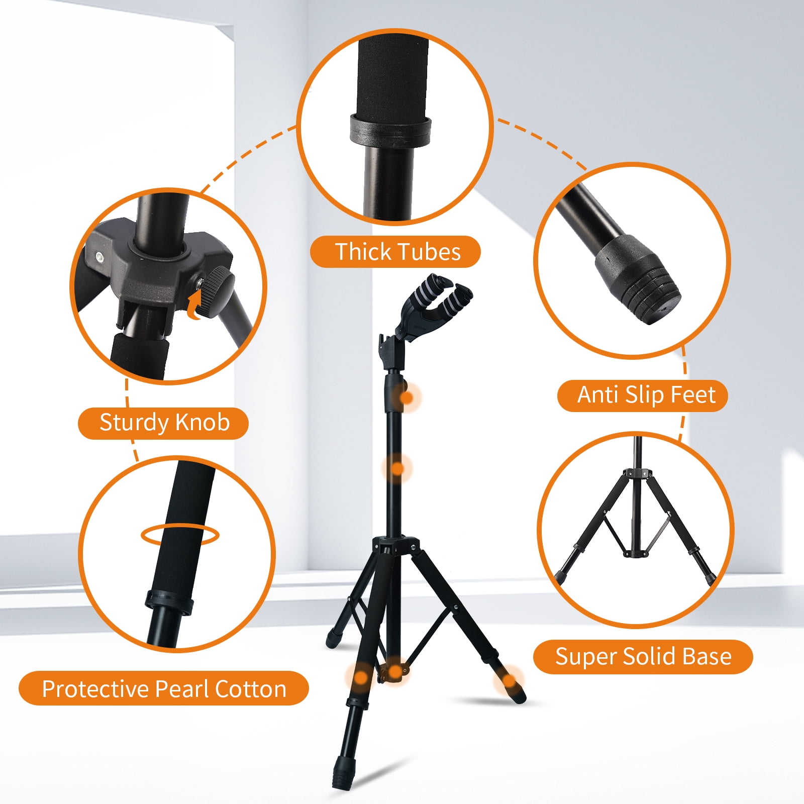 Phceily Adjustable Folding Guitar Floor Stand for Acoustic, Electric, Bass, Ukulele