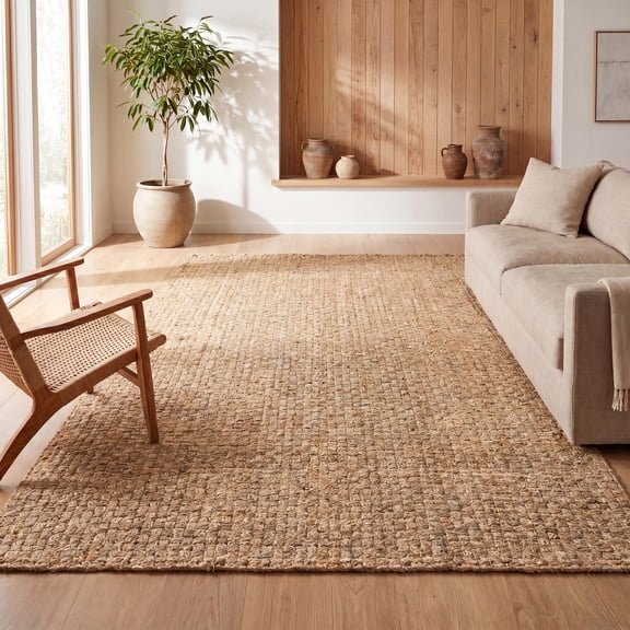 JONATHAN Y NATURAL FIBER 5 x 8 Area Rug, Estera Hand Woven Boucle Chunky Jute - Natural, NFR102A-5