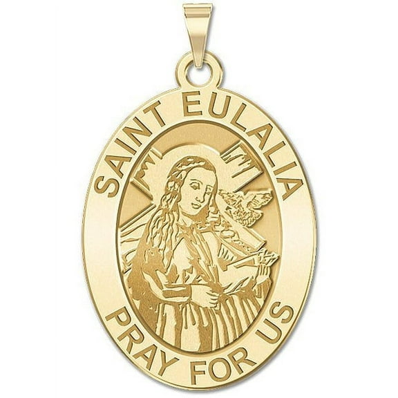 Picturesongold.Com Saint Eulalia Oval Religious Medal Necklace Pandants- 2/3 inch Size of Dime, Sterling Silver