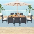 thumbnail image 4 of Costway 9 Pieces  Patio Rattan Dining Set with Acacia Wood Table, 1.9" Umbrella Hole, 4 of 12