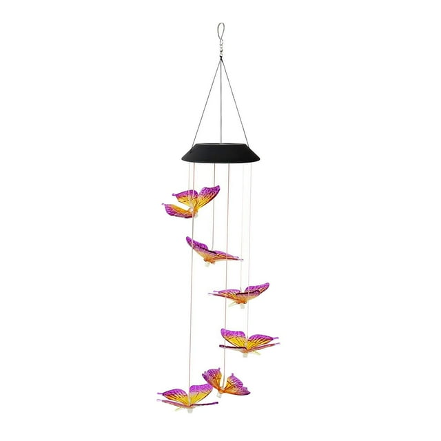 Luces LED solares con forma de mariposa que cambian de color para decorar el patio y el porche. Amarillo morado