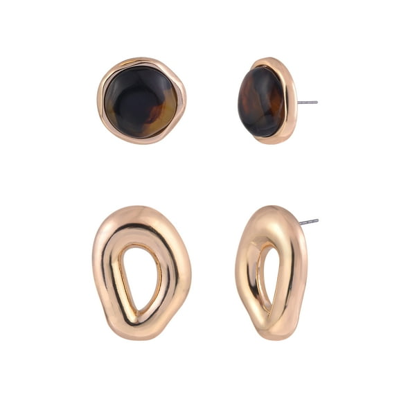 Time and Tru Women's Open and Tort Post Goldtone 2pc Earring Set