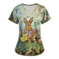 thumbnail image 4 of Kctiaxy Scrubs for Women Funny Casual Rabbit Print Graphic Easter Shirts for Women Short Sleeve V-neck Pullover Work Tee Tops with Pockets, 4 of 5