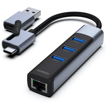 BENFEI USB-C/USB 3.0 to Ethernet Adapter with 3*USB 3.0 Ports, Gray