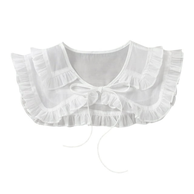 Ladies Detachable Blouse Collar Chiffon Fake Collar Suitable for , Uniforms, White