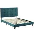 thumbnail image 2 of Melanie Queen Tufted Button Upholstered Performance Velvet Platform BedSea Blue, 2 of 5