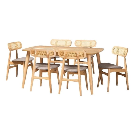 Baxton Studio Tarana Grey Fabric and Natural Oak Wood 7-Piece Dining Set