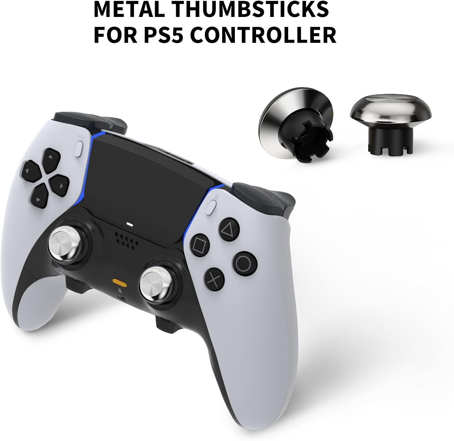 Prociv 10 in 1 Metal Thumbsticks for PS5 Edge Controller, 6 Analog Stick Joystick 4 Back Paddles Triggers Buttons Interchangeable Replacement for PS5 Edge Controller (Silver)