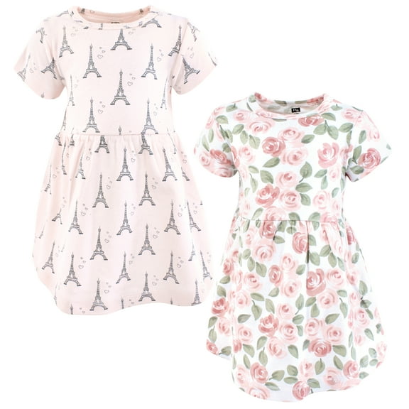 Luvable Friends Hudson Baby Dresses 2pk, Pink Paris Dream, 0-3M
