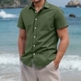 thumbnail image 3 of Men's Cotton Linen Short Sleeve Shirts Casual Button Down Shirts Summer Green Tops with Pocket L, 3 of 6