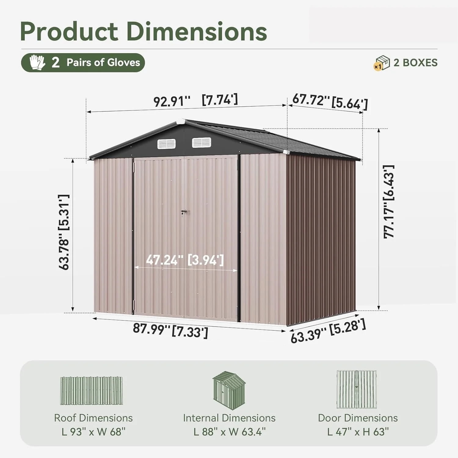 Clouddwell 7.5x5 ft. Outdoor Storage Shed, Brown Metal Garden Shed with Double Lockable Doors for Backyard, Patio
