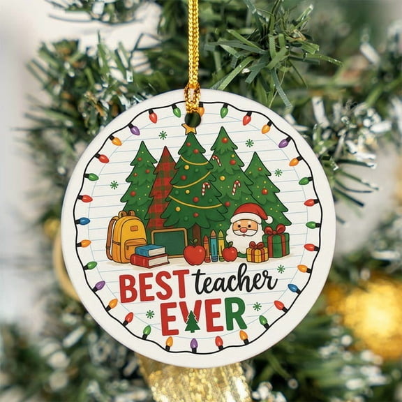 ViciArt Teacher Christmas Ornament, Best Teacher Ever Gift, Ceramic Holiday Keepsake, Classroom Decor