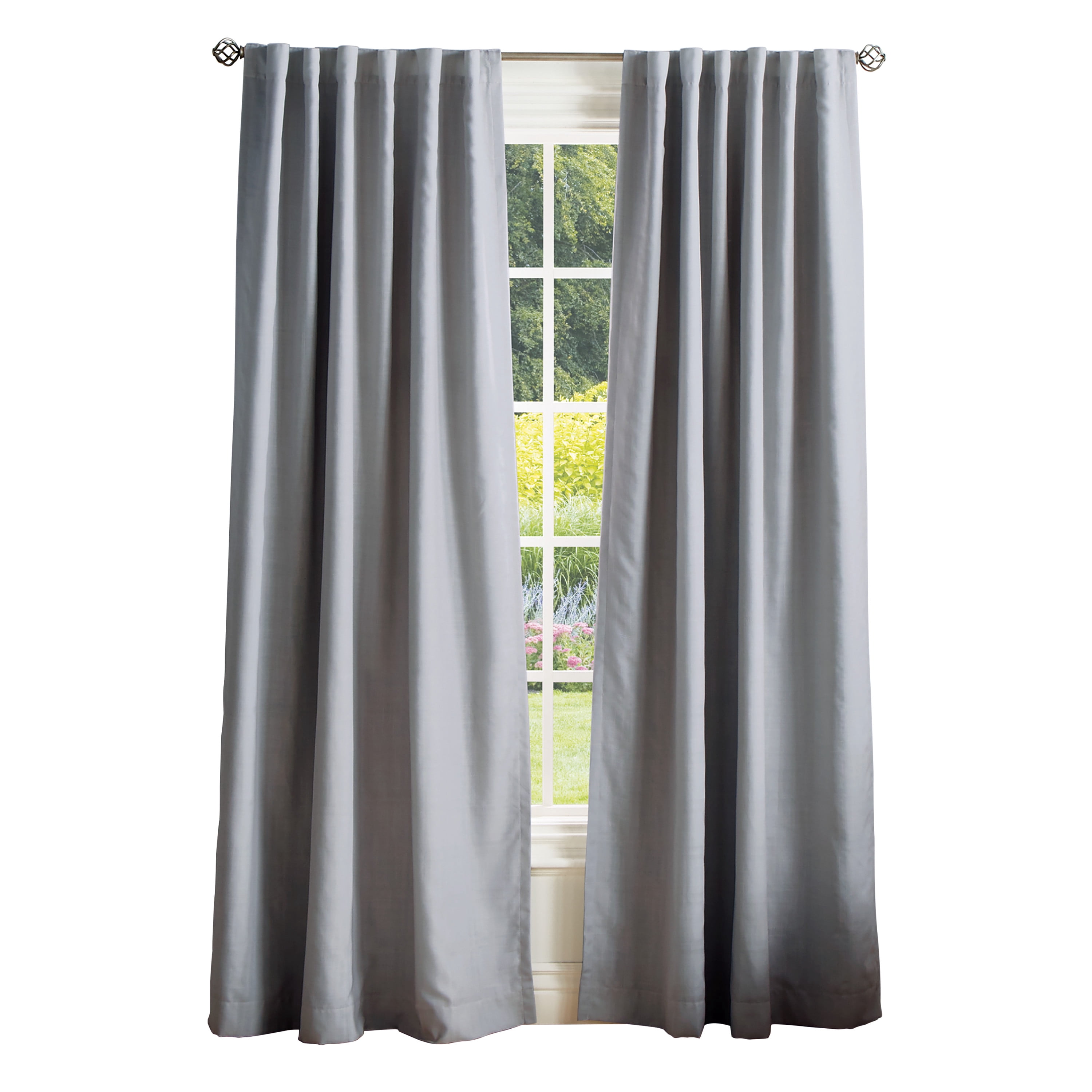 Bedford Woven Plaid 50"x84" Blackout Backtab Panel Pair Lined, Gray