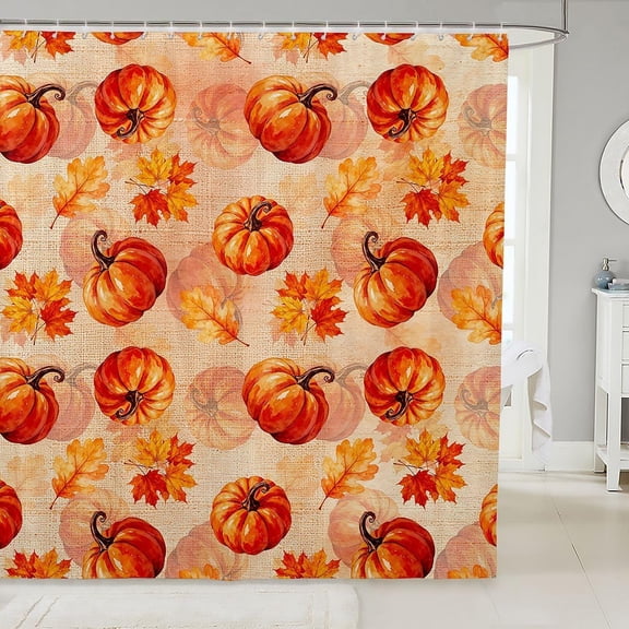 Pumpkin And Fall Maple Leaves Shower Curtain With Hooks Waterproof Fabric Bath Curtains For Bathroom 71x71 inches