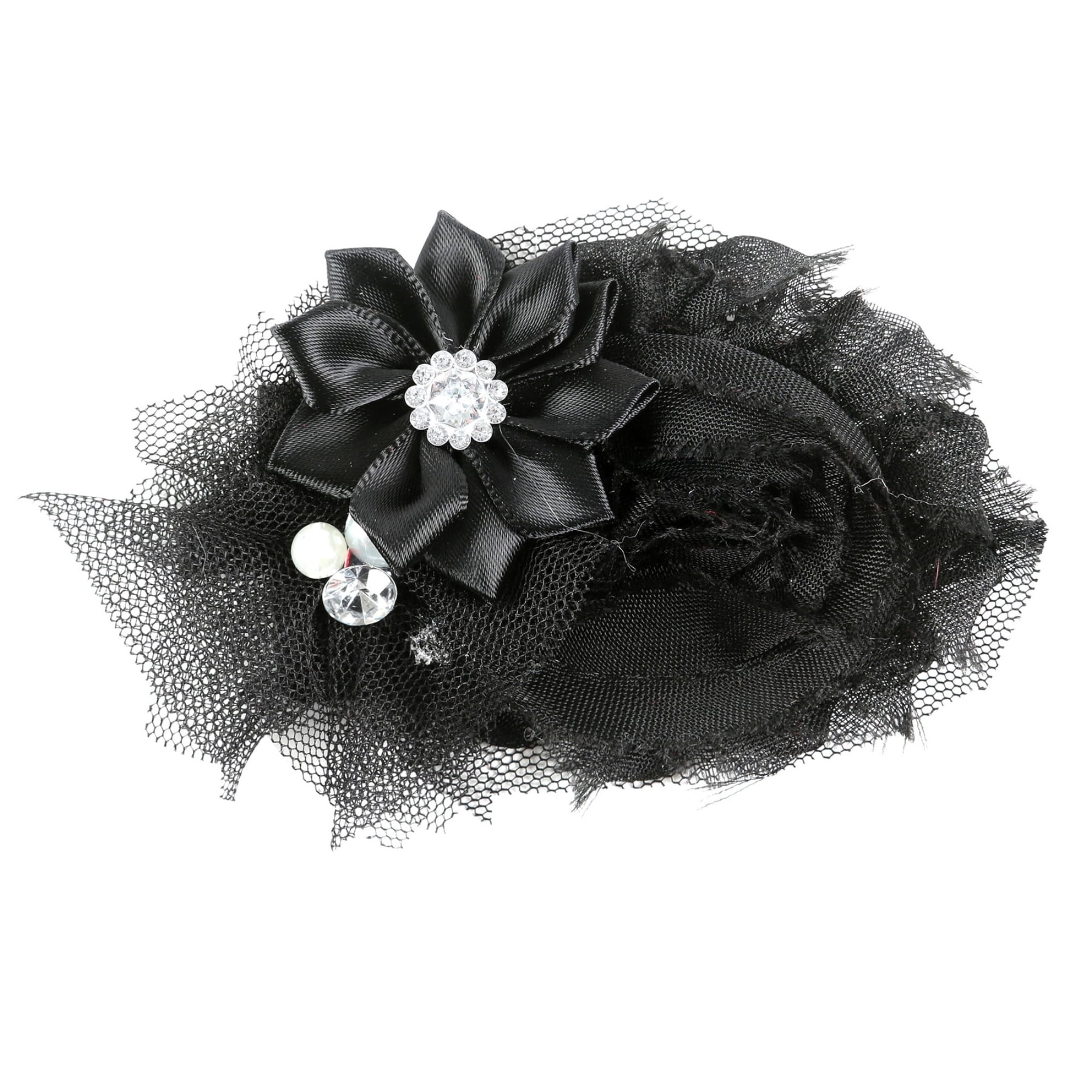 Hello Hobby Accessory Satin Flower with Tulle in Black, 1 Piece