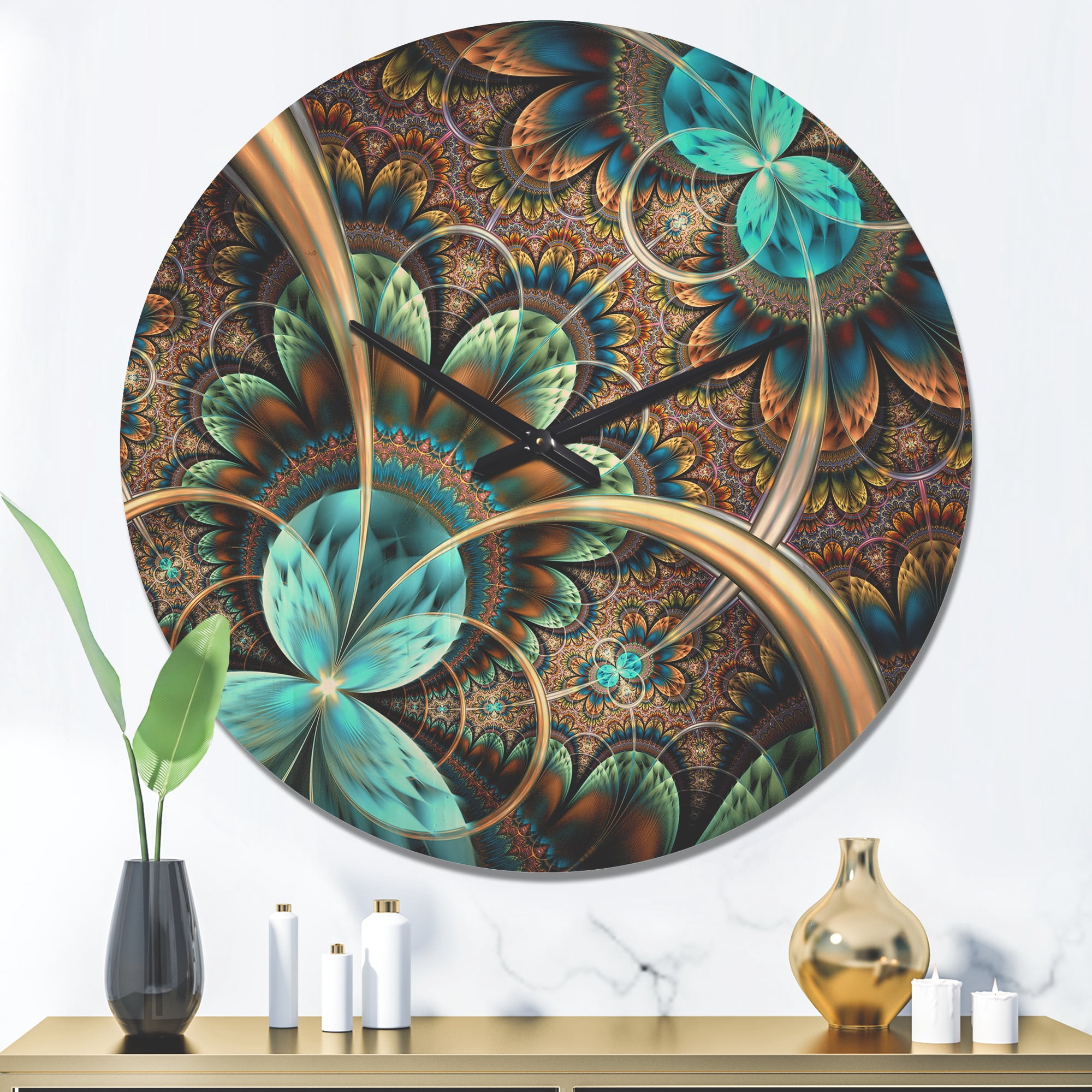 Designart 'Fractal Light Blue Flower' Modern Wood Wall Clock