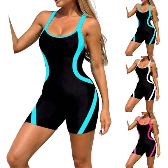 Yourumao Rash Guard for Women Sleeveless One Piece Bathing Suits Boyleg Scoop Neck Swimsuits Cross Back Swimwear for Diving