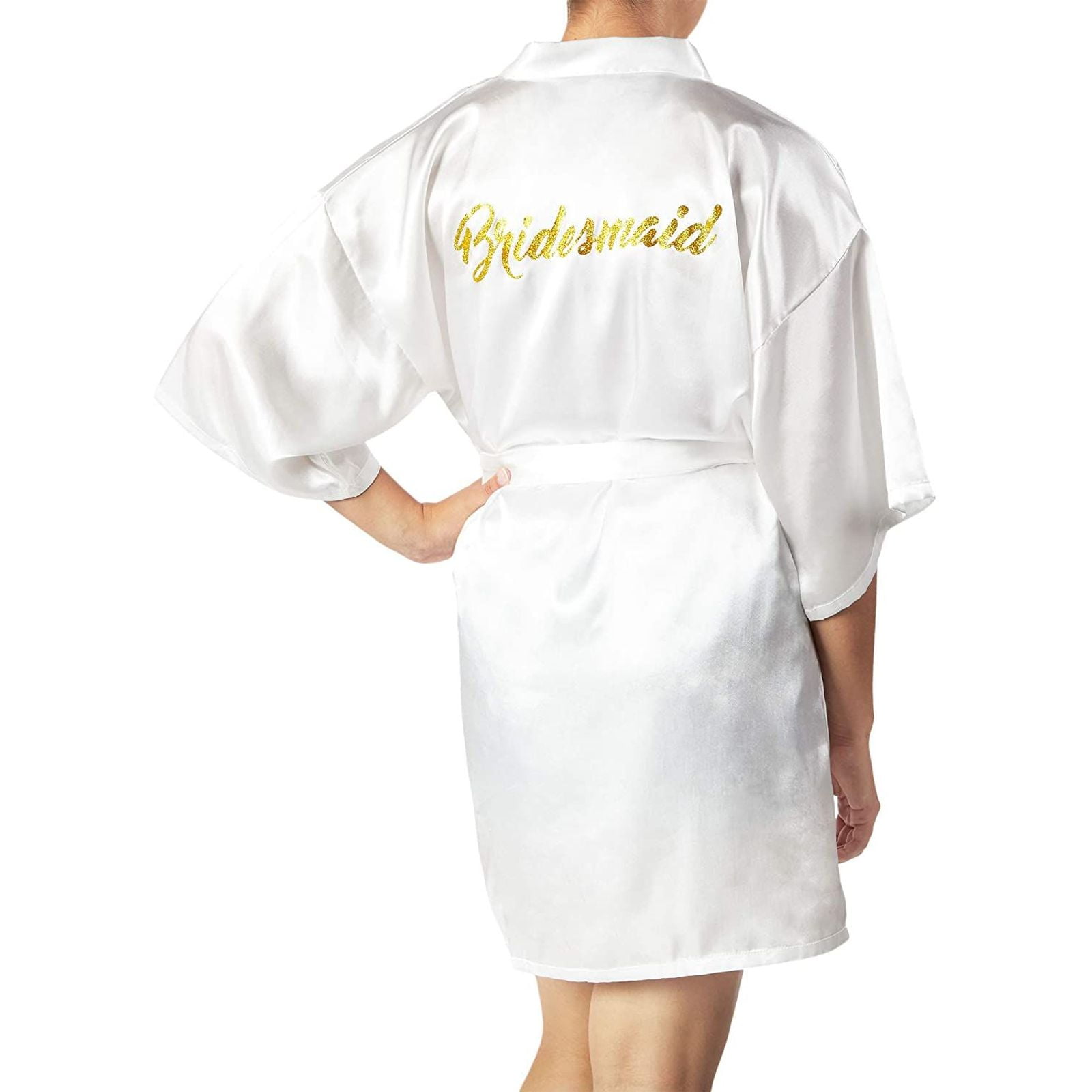 Rhinestone Bridesmaid Satin Bathrobe & Spa Slippers Set Kimono Dressing gown 