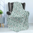 thumbnail image 4 of Quatrefoil Soft Flannel Fleece Blanket, Old Fashioned Style Mosaic with Simple Pastel Daisies Spanish Flowers, Cozy Plush for Indoor and Outdoor Use, 70" x 90", Turquoise Grey White, by Ambesonne, 4 of 5