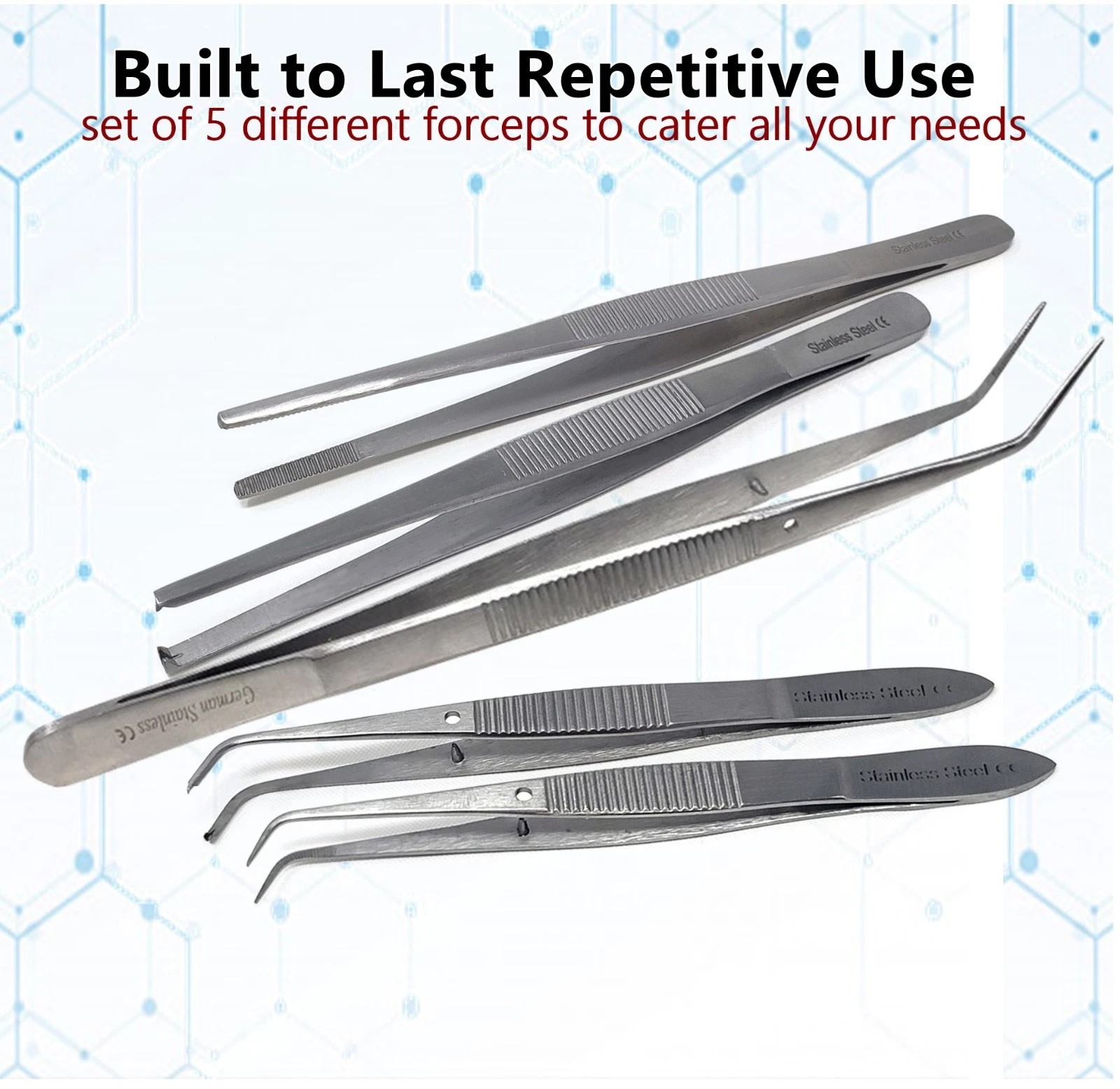 A2ZSCILAB - Multipurpose Foreceps, 5Pcs Labware Tweezers Blunt Serrated Lab Forceps