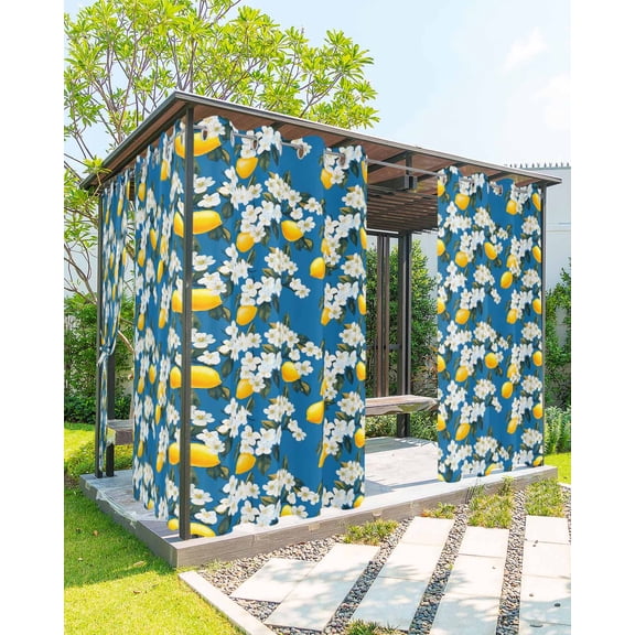 nqOlkjepod Outdoor Curtains for Patio Waterproof, White Flowers Outdoor Privacy Panels Grommet, Yellow Lemon Fruit Vintage Watercolor Blackout Outside Curtains for Porch/Cabana 54"x108", 2 Panels