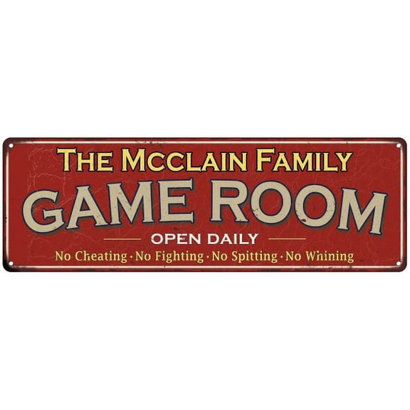The Mcclain Family Gift Red Game Room Metal 6x18 Sign 206180038769