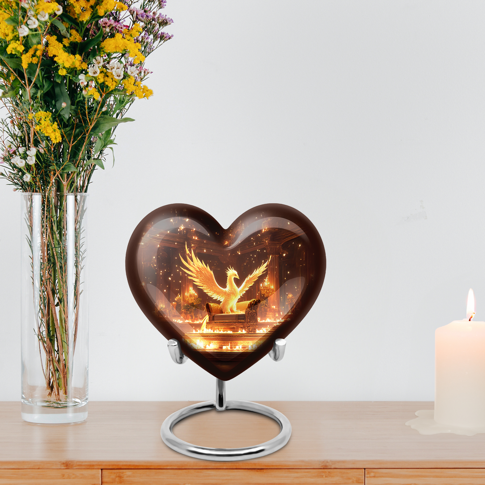 MUKTIVE Phoenix Large Urns for Human Ashes Adult for Burial, Memorial Heart Urns for Adult Female & Male, Decoartive Brown Ash Urn for Women, 8 Inch
