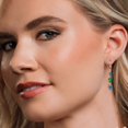 thumbnail image 4 of Gem Stone King 18K Rose Gold Plated Silver Persian Blue Moissanite 3 Stone Dangle Earrings for Women (4.86 Cttw, Gemstone Birthstone, Oval 8X6MM, 7X5MM and 6X4MM), 4 of 6
