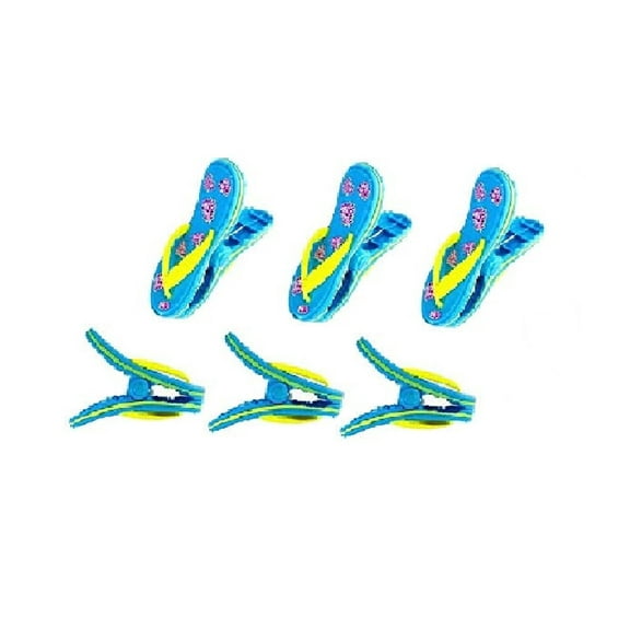 3 Set (6 Ct) of Blue Flower Flip Flops Beach Towel Clips Jumbo Size for Beach Chair, Cruise Beach Patio, Pool Accessories, Household Close Snacks Clip, Baby Stroller by C&H Solutions