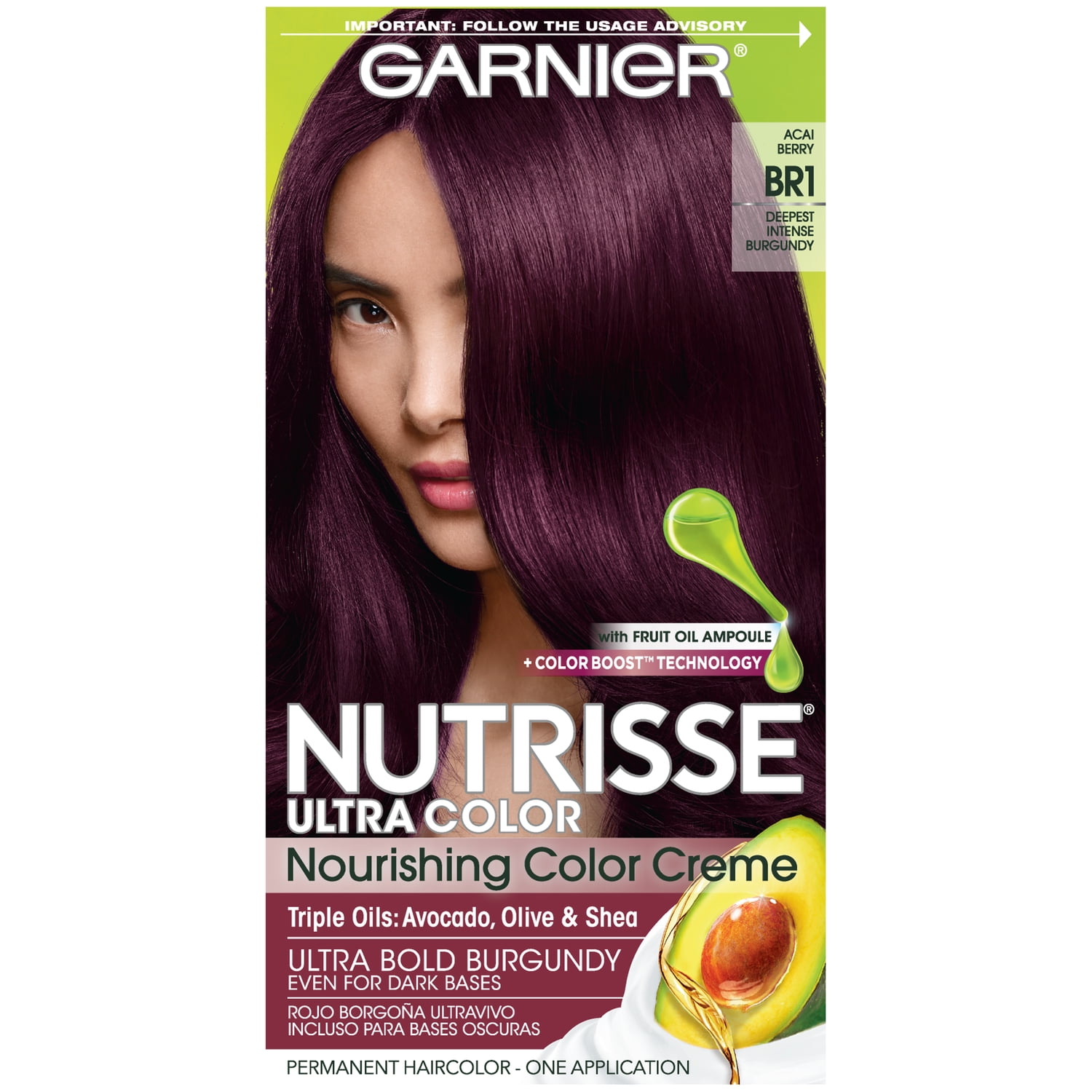 Garnier Nutrisse Ultra Color Nourishing Bold Permanent Hair Creme, BR1  Deepest Intense Burgundy, 1 Kit 