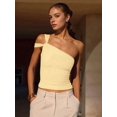 thumbnail image 4 of Women's One Shoulder Asymmetric Strapless Tube Fitted Y2k Tank Going Out Outfit Top Light Yellow S, 4 of 9