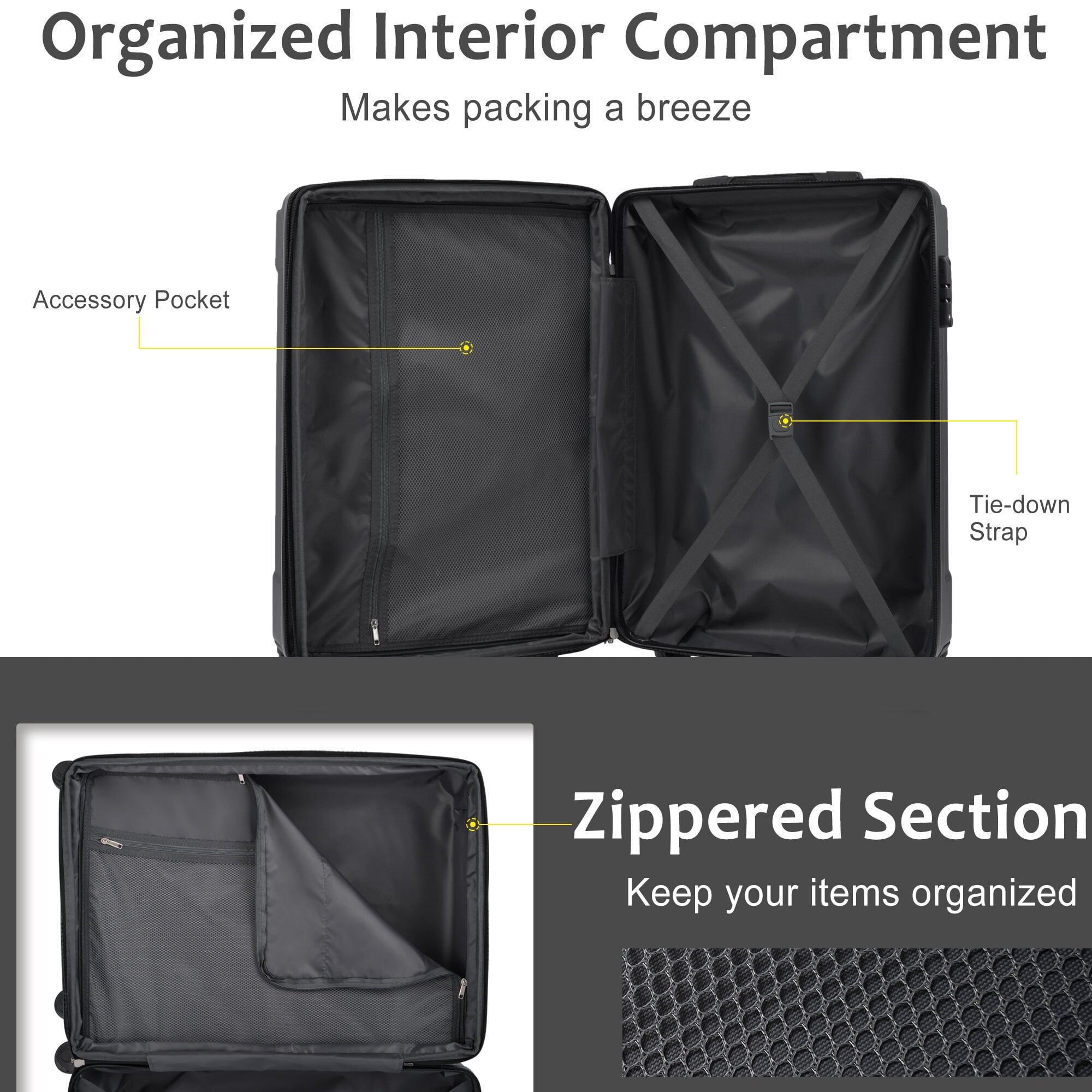 Hardside Suitcase, Hardshell Luggage, Lightweight Durable ABS Suitcases with Double Wheels, Expandable 28-inch Checked Luggage 28" (Black), Black Hardside Luggage,Abs Hardside Checked Luggage