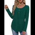 thumbnail image 1 of Camisas de Larga para Mujer, Conjuntos de Otoño, Cuello Redondo, Túnicas Casuales, Blusas de Moda, Ropa de Moda. Verde Oscuro L, 1 of 6