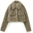 thumbnail image 2 of Herrnalise Jackets For Women Fleece Pocket Decoration Short Jacket Khaki,S, 2 of 5