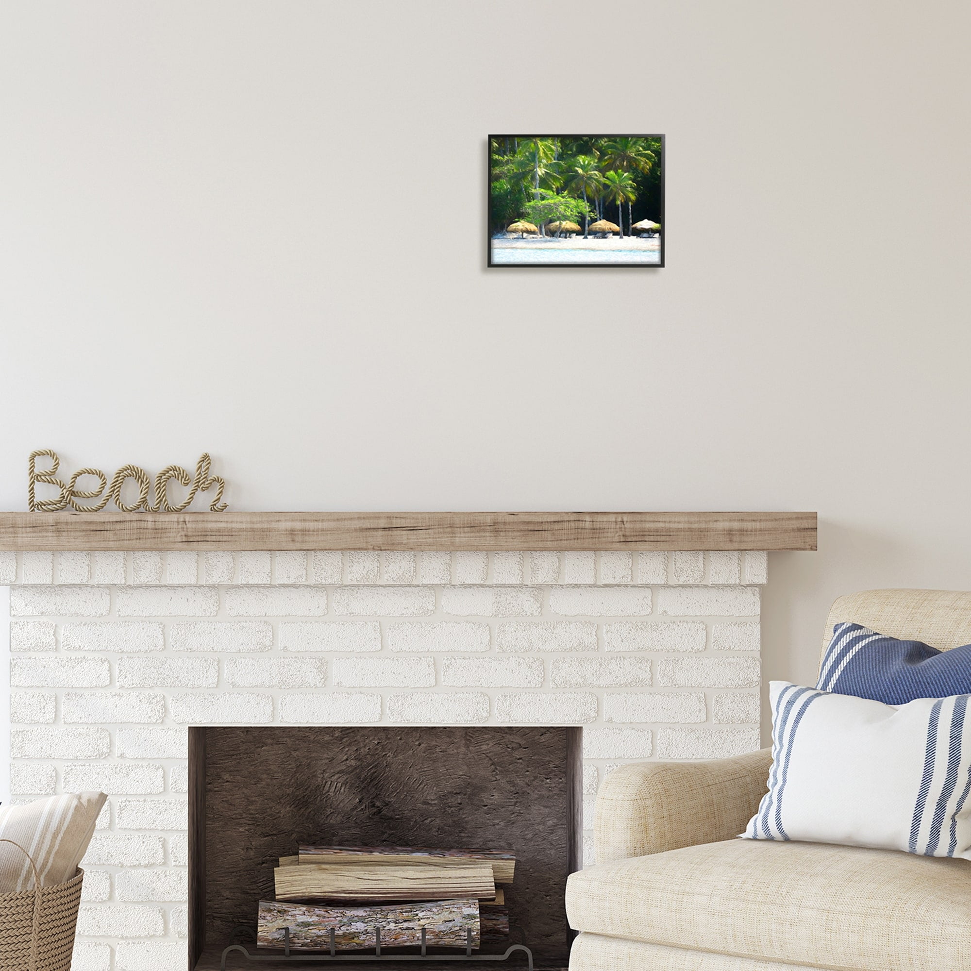 Stupell Industries Tropical Summer Beach Canopies Coastal Photography White Framed Art Print Wall Art