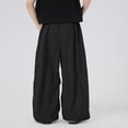 thumbnail image 4 of Krdevn Boys Solid Drawstring Wide Leg Parachute Pants Fall Summer Lightweight Windbreaker Trousers with Pockets 6-7 Years,Black, 4 of 5